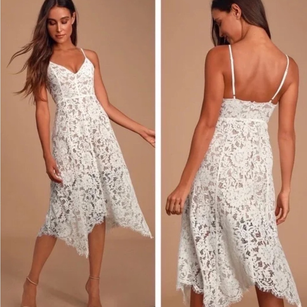 Lulu's White Lace Midi Dress